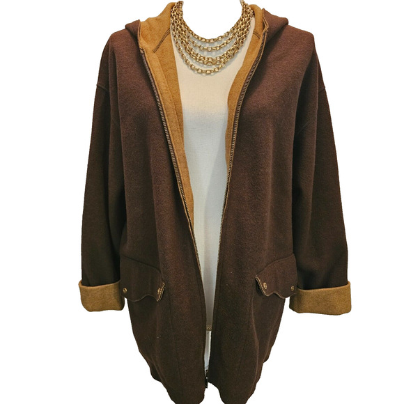 Ralph Lauren Women’s Full Zip Wool Blend Hooded Relaxed Jacket Size Large L - Picture 1 of 7